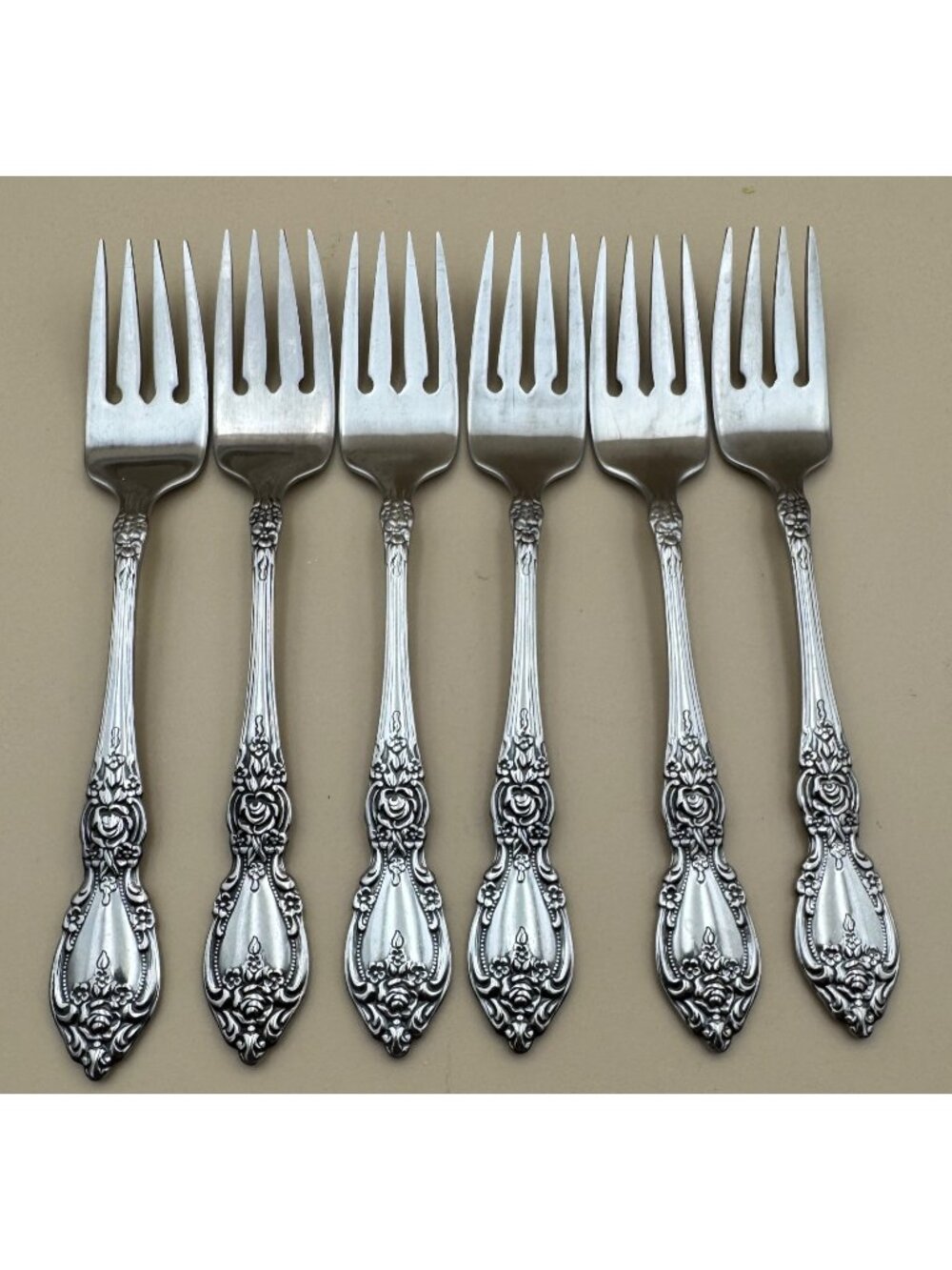 6 Oneida OCO WORDSWORTH Salad Forks USA Glossy Stainless Steel Flatware
